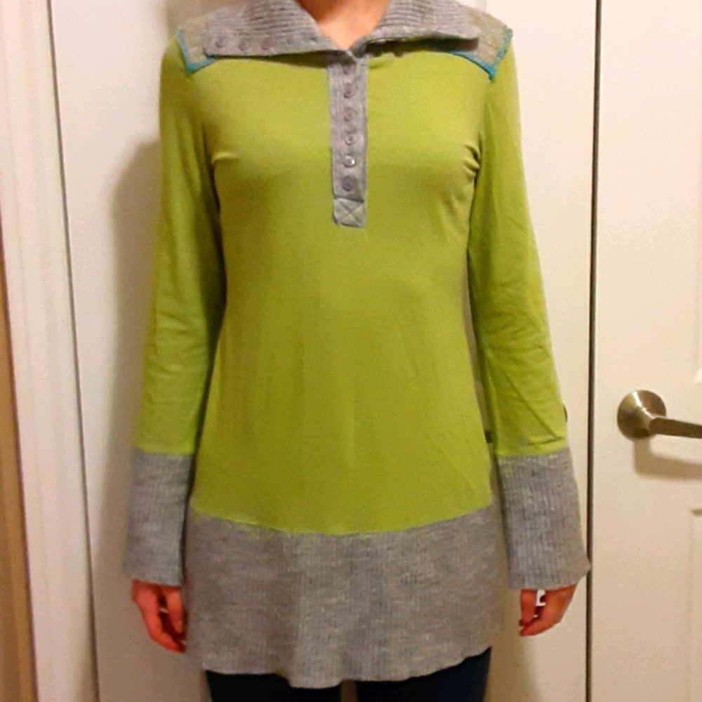 Free People Women's Green Tunic with knit details